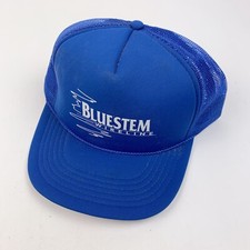 Vintage Bluestem Wireline Blue White Mesh Rope Snapback Trucker Hat Cap