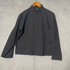 Eileen Fisher Black Full Zip Casual Jacket Italian Cotton Sz Medium Made in USA