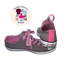 Converse All Star Juniors Double Tongue Sneaker Sz 4 Grey/Pink Shoe Pre-Owned