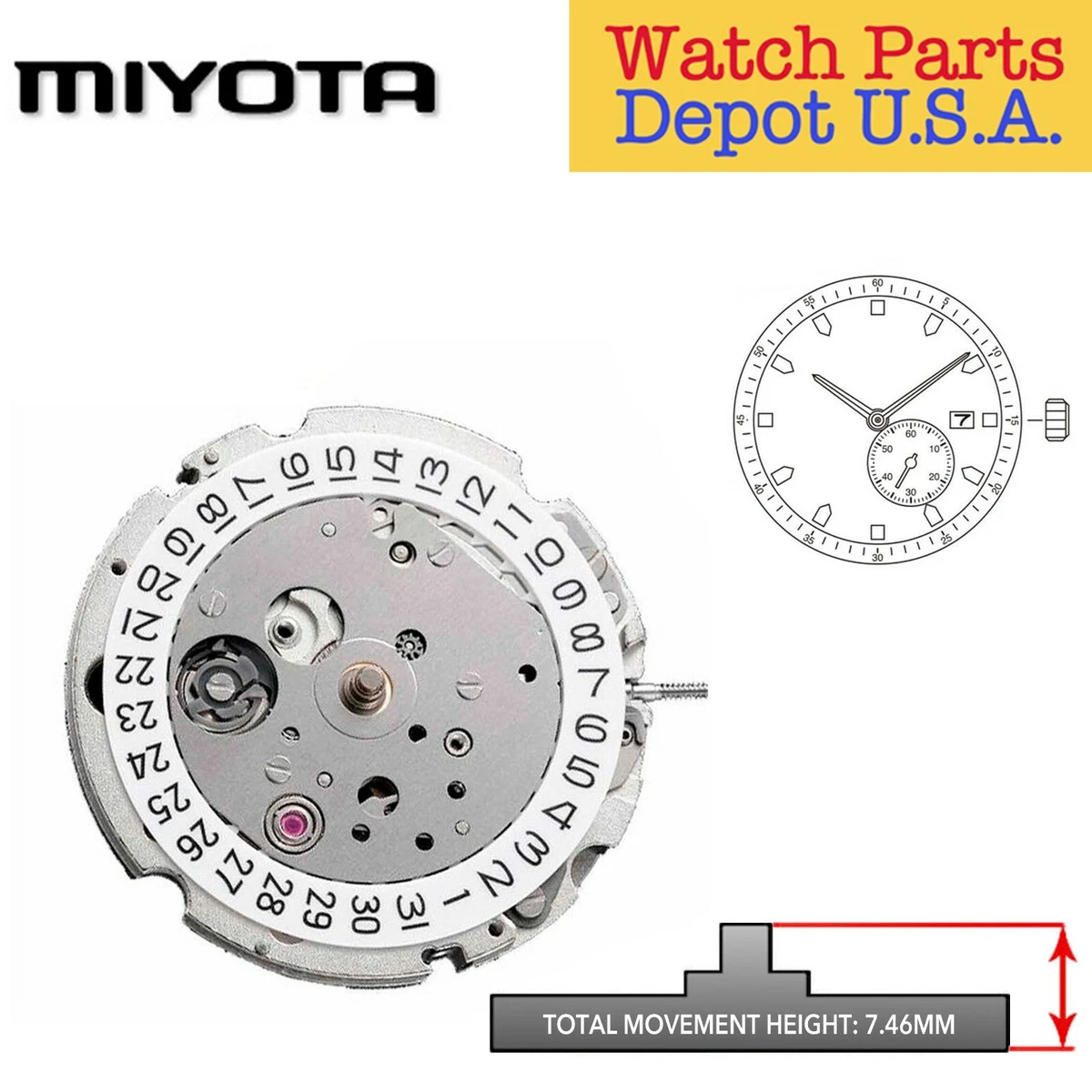 Original Miyota 8218 Japan Automatic Movement 2 Hands Date at 3