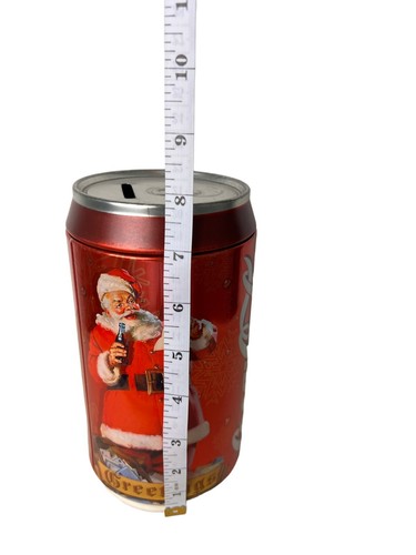 Vintage Coca Cola Greetings Santa Jumbo Tin Can Coin Bank 8" High - Picture 5 of 10