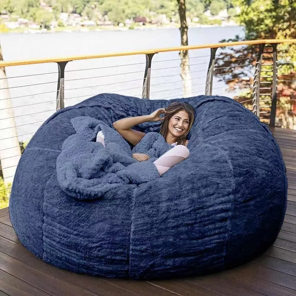 Fluffy Bed Bean Bag Chair Fur Sofa Cover Slipcover Couch Round (Without  Beans )