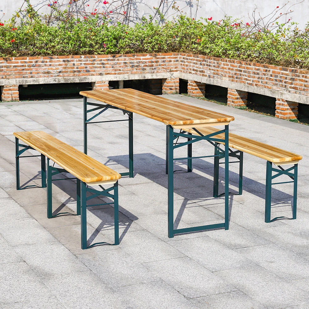 Wooden German Style Beer Hall Table AND Benches Garden Trestle Picnic BBQ Party