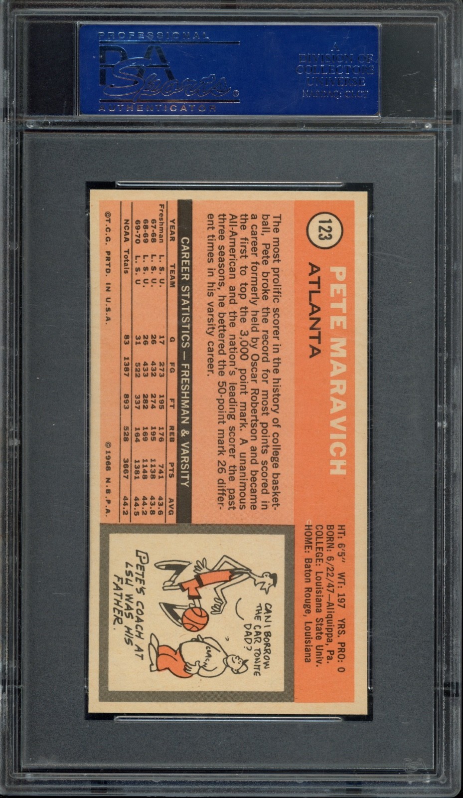 1970 Topps #123 Pete Maravich Rookie PSA 6 Vintage NBA HOF RC Basketball Card view 2