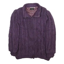 SOPHISTICATE MISS Womens Purple Cable Knit Zip Jacket M Acrylic Classic Warm