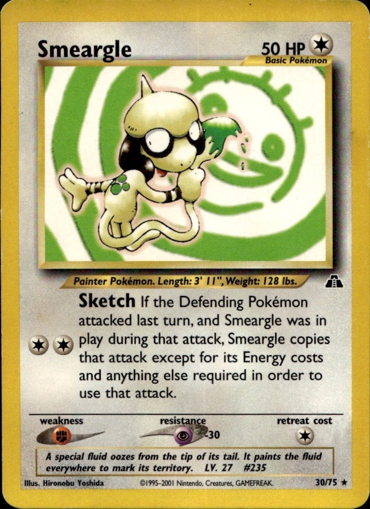 Smeargle 30/75 Rare Neo Discovery Pokemon Unlimited Heavily Played