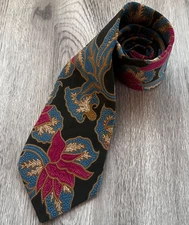 Jean-Louis Scherrer Paris Silk Tie Made in France Blue Magenta Floral Vintage