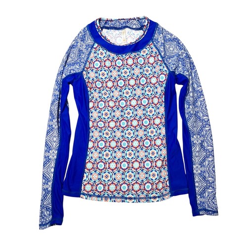 Helen Jon UPF 50+ Marabella Geo Print Swim Shirt Rash Guard Women's Size Small - Picture 2 of 8