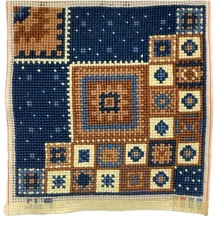 Vintage 2 Completed Cross Stitch Matching Set Of Pillow Panel 16” X 18” Unframed