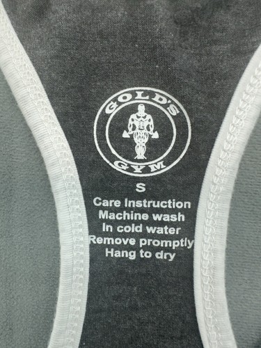 Gold's Gym Gray Tank Top Men's Small White Trim Logo Athletic Workout Gear - Picture 3 of 6