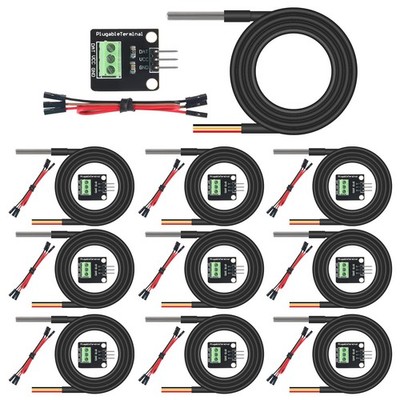 10Pack DS18B20 Temperature Sensors Kit 1m/39.3'' Cable Waterproof with Stainle...