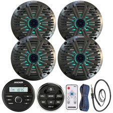 Kicker KMC2 Receiver w/Remote, 4x 6.5" 195W LED Speakers w/Remote, Accessories