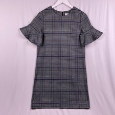 Calvin Klein Dress Womens 4 Black White Plaid Sheath Ruffle Sleeve Career Midi