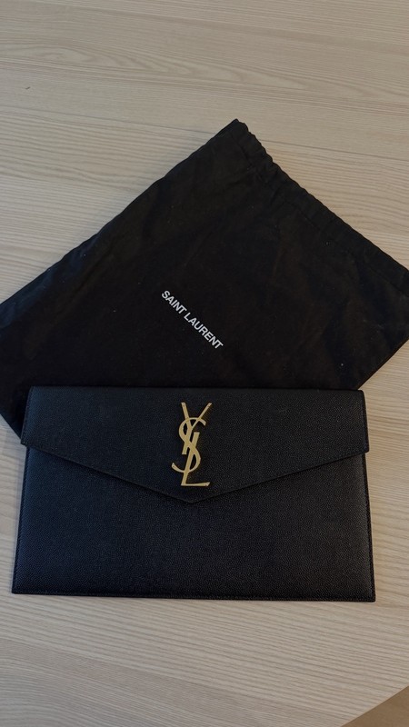 YSL Saint Laurent Uptown Calfskin Leather Envelope Wallet Clutch Purse 