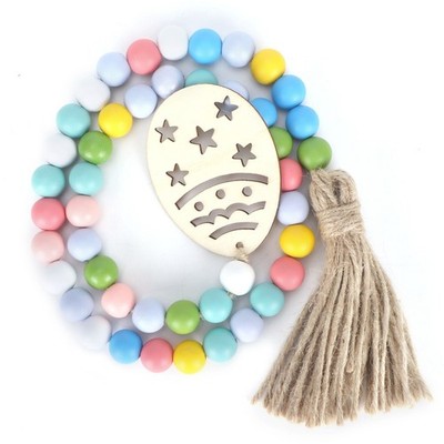 Easter Wood Bead Garland Colorful Beads Pendant Ornament Home Room Decoratio SET
