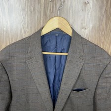 Jos A Bank 1905 Sport Coat Mens 46R Brown Multicolor Plaid Wool Double Vented