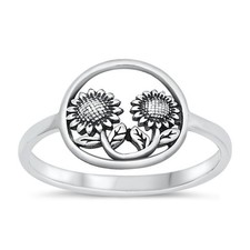 Cute Sunflower Ring New .925 Sterling Silver High Polished Band Sizes 4-10