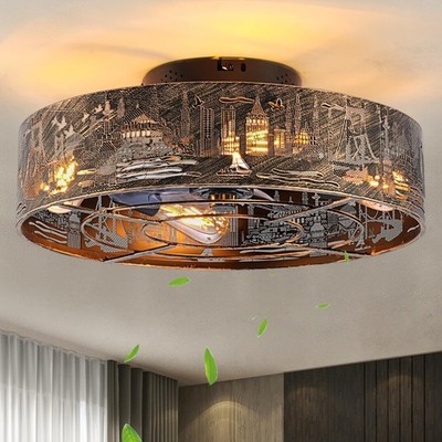 Caged Ceiling Fans with Lights Flush Mount,Low Profile Ceiling Fan with Remot...