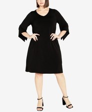 AVENUE Plus Size Gianna Relaxed Fit Knee Length Dress Black Size 16 MSRP $79