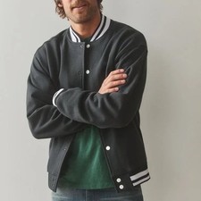 American Giant Lettermen Varsity Jacket Unisex Medium Black Cotton Snap Front