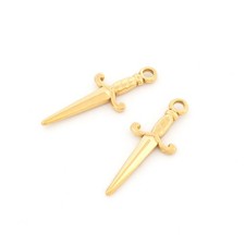Schwert Anhänger 27 mm 201 Edelstahl IP gold Dolch Charm 2 Stück
