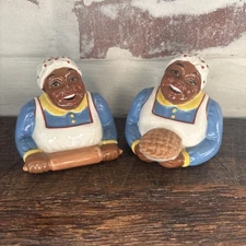 Clay Art Salt & Pepper Shakers Women Cook Bakers Pie Rolling Pin - Read