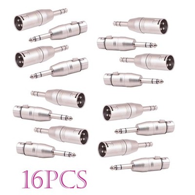 16Pcs 1/4'' TRS to XLR Adapter, 8 Pack Male and Female to 6.35Mm, Balanced Quart