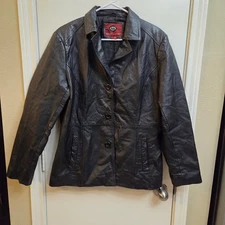 Marc Mattis Leather Jacket Womens Size L Black Genuine Button Up Career Coat
