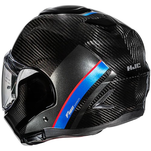 Moto Casque Pliable XXL - HJC F100 Charbon Stan - Schwarz-Blau-Rot - Photo 3 sur 3