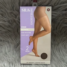 Silk Impressions Sheer Shimmer Tights Womens Size Small Coffee Bean High Waist