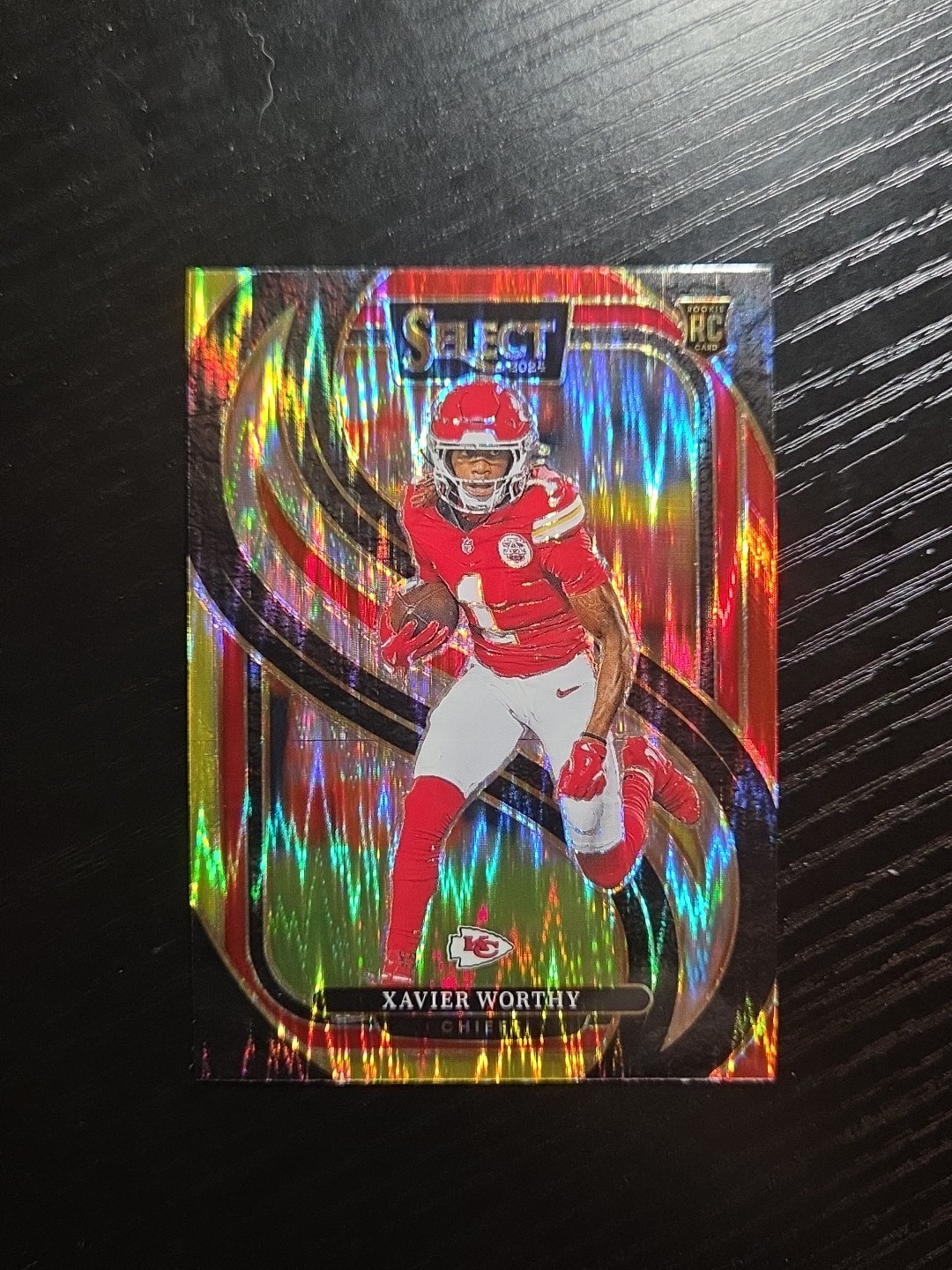 2024 Panini Select Xavier Worthy Premier Level Red & Yellow Prizm Shock Rc #119