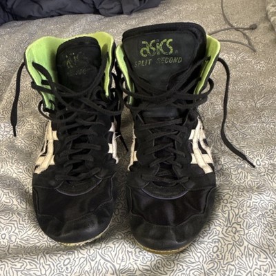 Size 9.5 Vintage ASICS Split Second Black Green Wrestling Shoes 