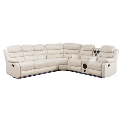 Pemberly Row 6-Seater L-Shape Reclining Sectional Sofa in White Faux Leather