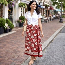 Vintage Talbots Wrap Pencil Skirt Womens 10 Red Floral Paisley Ankle Length Y2K