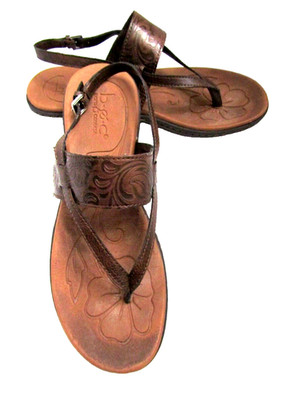 B.O.C. BROWN FAUX LEATHER SANDALS SLINGBACK Comfort Thongs FLAT SLIDES SZ:  11M