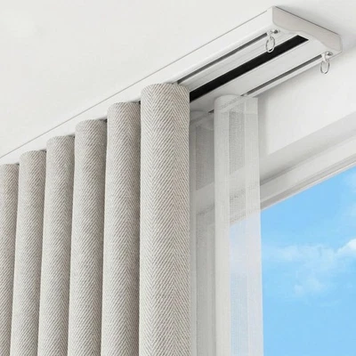 Double Curtain Track Ceiling Mounted Silent Glide Hooks Heavy Duty Dual Row Rail - Image 1 of 4