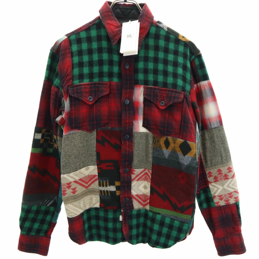 Rrl Double Rl Wool Blend Plaid Patchwork Long Sle… - image 1