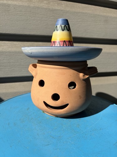 Jackolantern Sombrero Terracotta Halloween Art Pottery Luminary 7" See Note