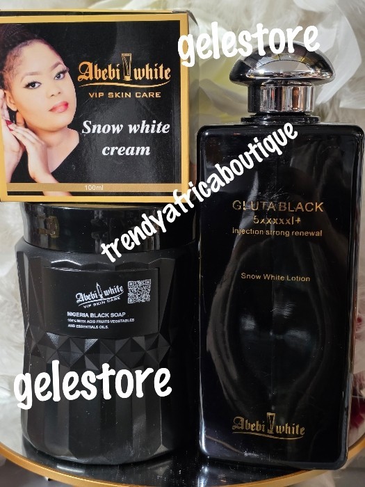 3ps Abebi-white GlutaBlack Snow White Body Lotion, Face Cream, 10x Black  Soap