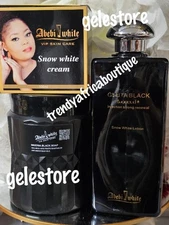 3ps Abebi-white GlutaBlack Snow White Body Lotion, Face Cream, 10x Black Soap 👌