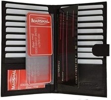Genuine Leather Credit Card Holder Wallet 19 Card Slots 1 ID Window With Snap