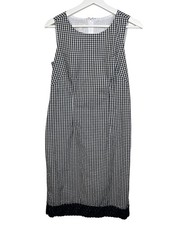 Talbots Dress Womens 4 Small Black White Plaid Sheath Sleeveless Work Midi
