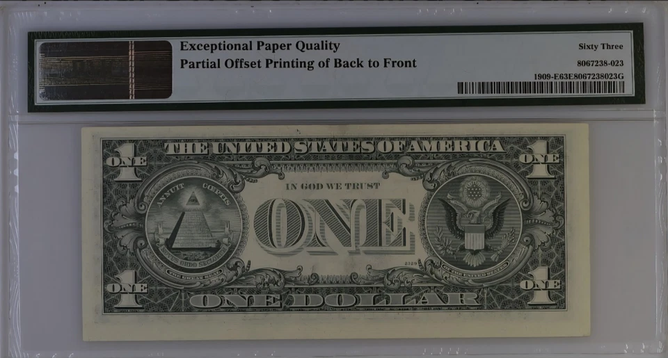 1977 $1 FRN Richmond Partial Offset Printing Error Back To Front PMG 63 UNC - Image 2 of 3