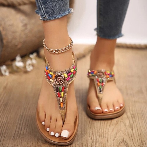 Women's Sandals Summer Clip Toe Mix Color Flat Heels Women Non-Slip Rome Shoes - Picture 17 of 20