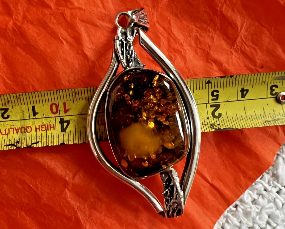 Colgante ámbar grande natural antiguo ámbar báltico amuleto plata antigua Foto 4 de 4