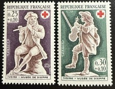 France 1967 MNH Red Cross Stamps Dieppe Ivory Musicians Flute Violin Pair