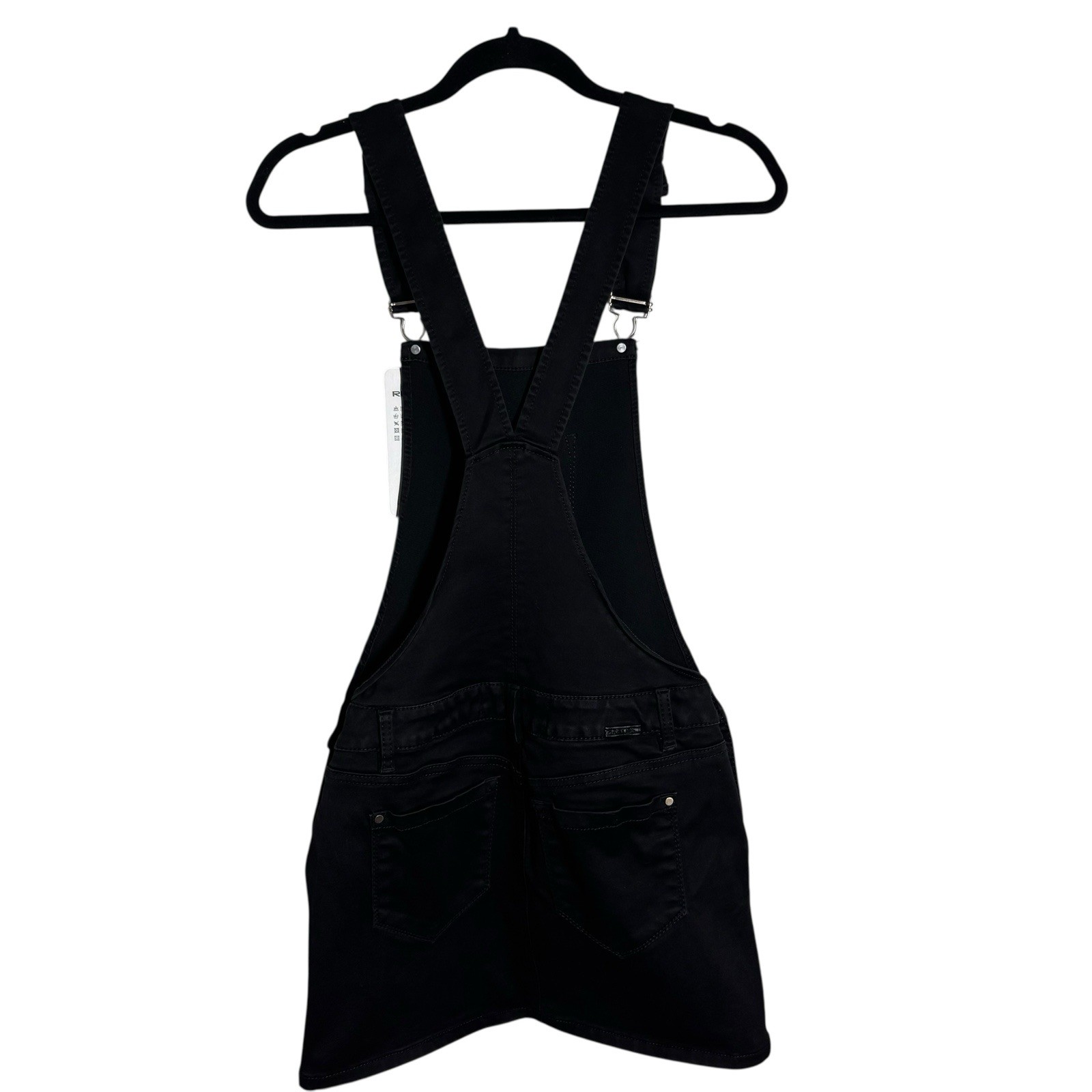 Revel Black Denim Bib Overall Mini Dress Y2K Skater Grunge Dark Goth Fits S