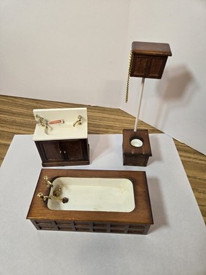 Dollhouse Bathroom Set Victorian Tub Toilet Sink concord Miniatures 1:12 Scale