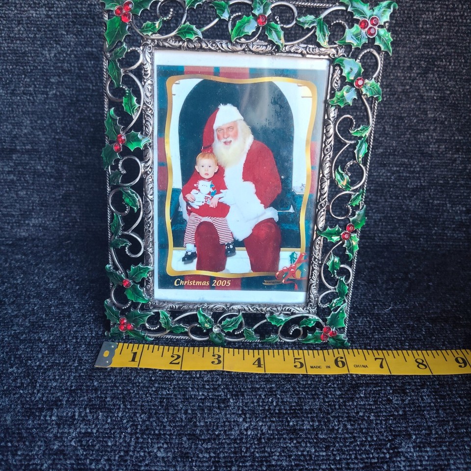 Vintage Metal Christmas Holly Picture Frame Heavy Santa Holds 4 X 6 eBay