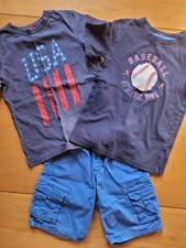 Boys 3 pc Outfit/Lot, 2 Shirts, Shorts, American Baseball USA - Size Small 6/ 7